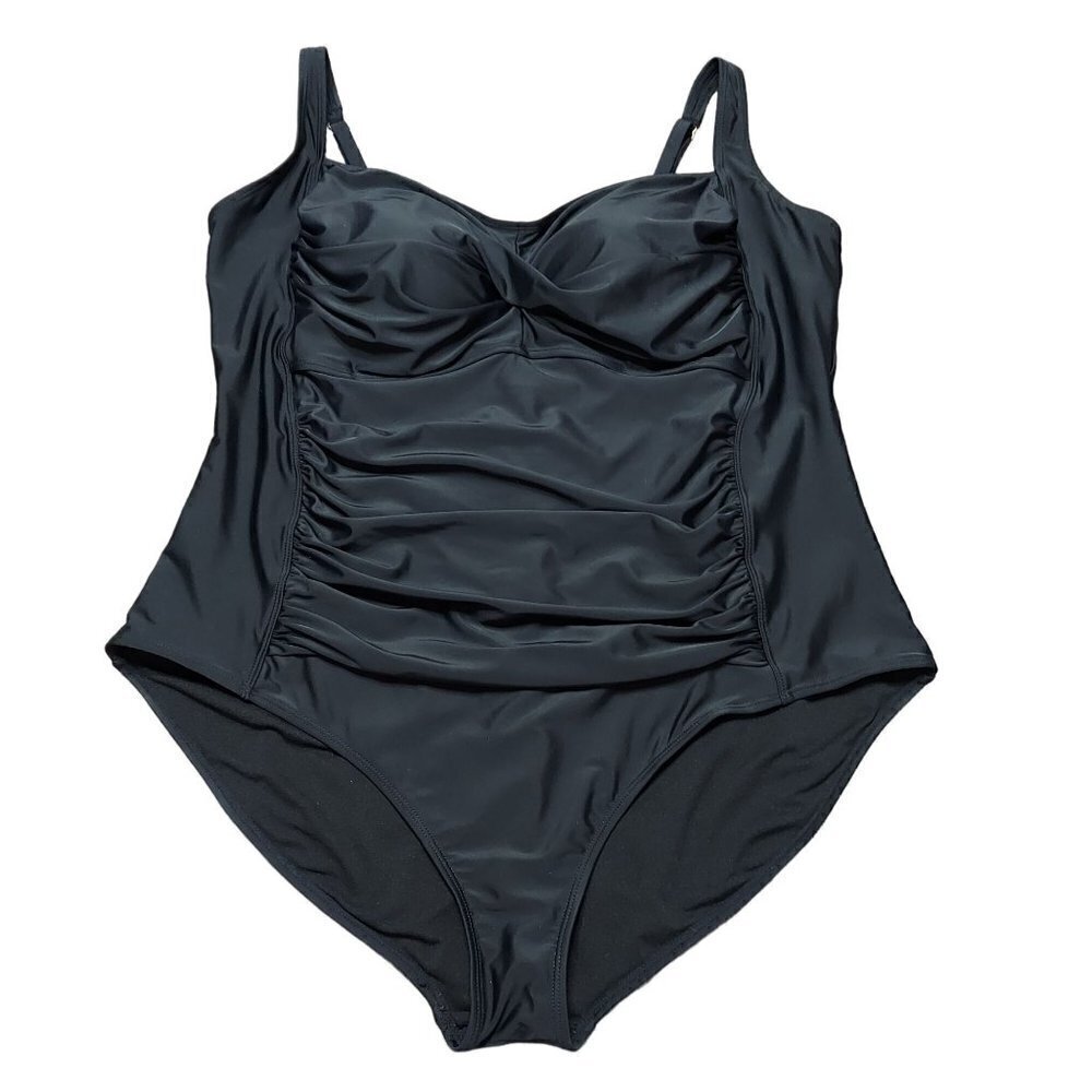 Cromer Resortwear Womens Plus Size Black Ruched One-Piece Swimsuit